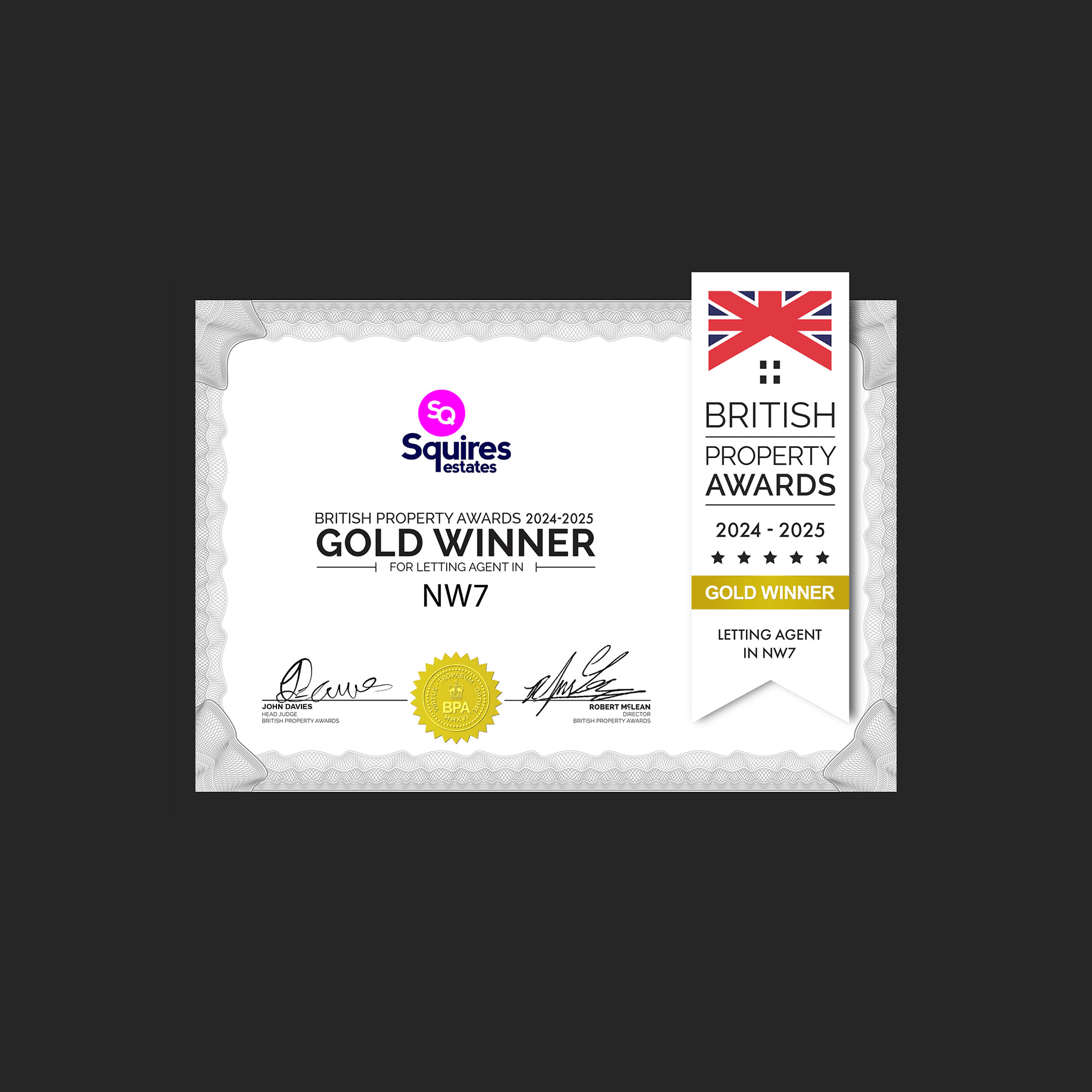 Squires Estates Mill Hill have just won The British Property Lettings Award for NW7.